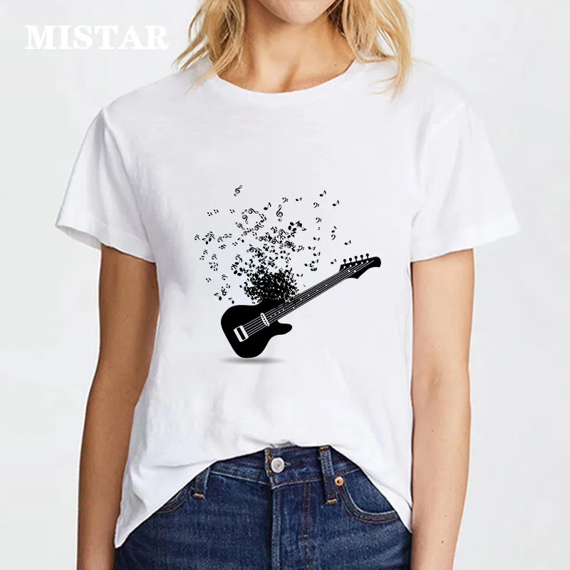 2020 nove glasbe opomba natisnjeni priložnostne majice s kratkimi rokavi Ženske hipster T-shirt ženska Moda Harajuku beli vrhovi Majica s kratkimi rokavi ženske oblačila