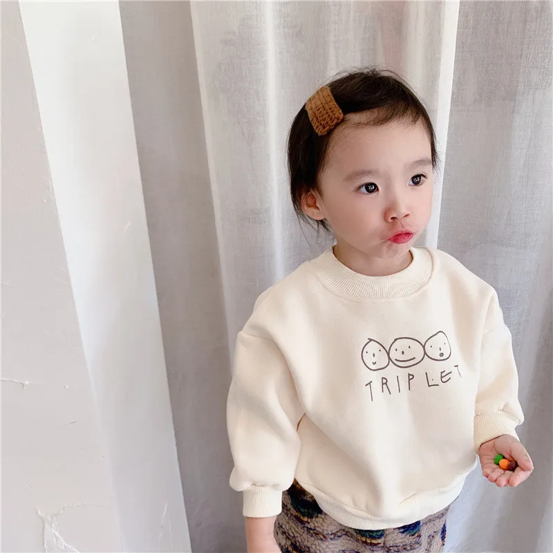 2020 Nove Jesensko Zimske Baby Dekle Oblog Runo Priložnostne Sweatshirts korejskem slogu Otroke, Risanka Svoboden Vrhovi Novih Oblačil