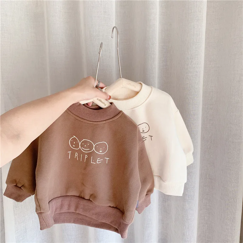 2020 Nove Jesensko Zimske Baby Dekle Oblog Runo Priložnostne Sweatshirts korejskem slogu Otroke, Risanka Svoboden Vrhovi Novih Oblačil