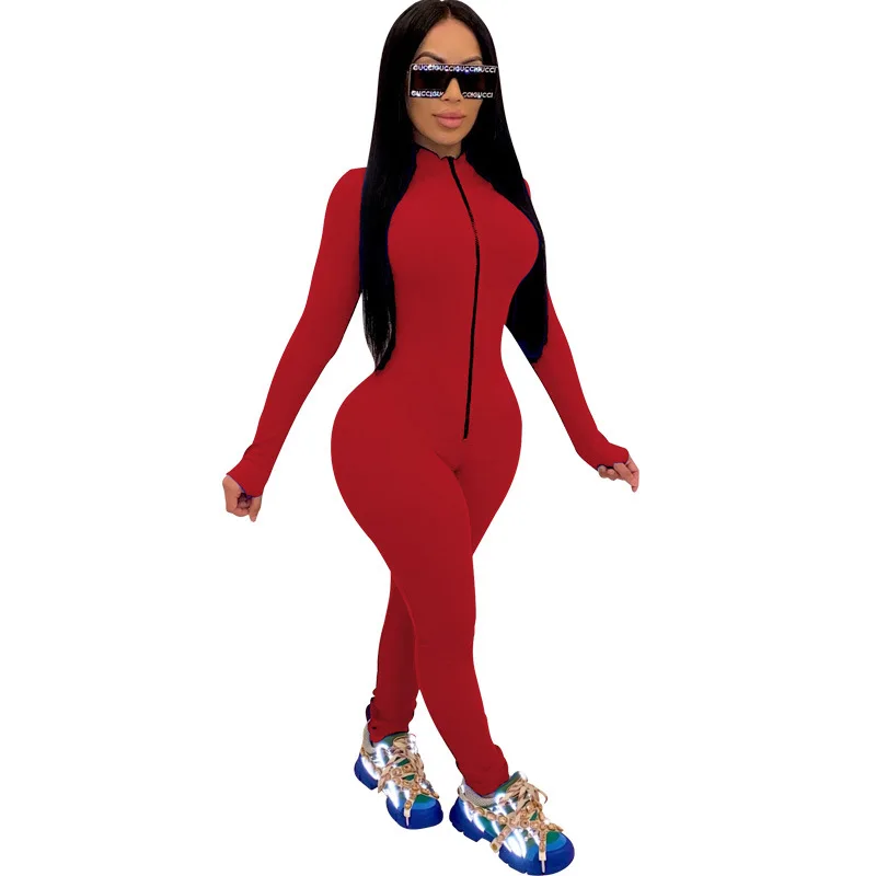2020 Nove Jesensko ženska jumpsuit Vroče Slog Model Solid-barva dolgimi rokavi zip & trouse igralne obleke Obleka