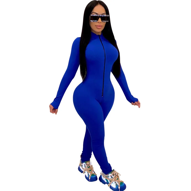 2020 Nove Jesensko ženska jumpsuit Vroče Slog Model Solid-barva dolgimi rokavi zip & trouse igralne obleke Obleka