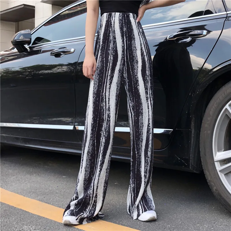 2020 nove korejske modne visoko pasu nabrano zavesa ohlapno, tanko oddelek cvetenja široko noge zbiranjem hlače ženske