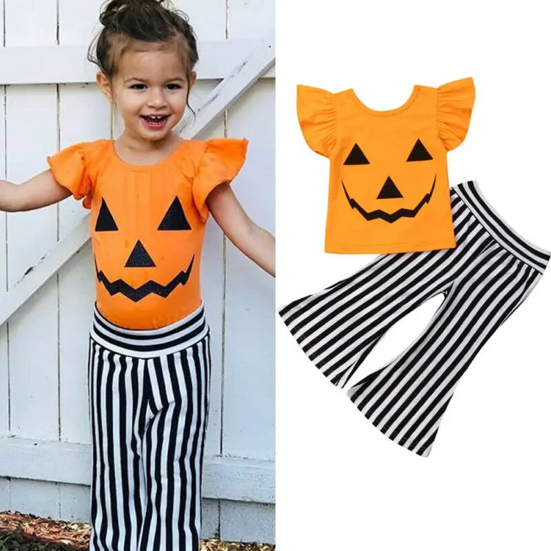 2020 Nove Otroke, Malčke Baby Dekle Halloween Buče T-shirt+Črtasto Obleko Hlače Oblačila
