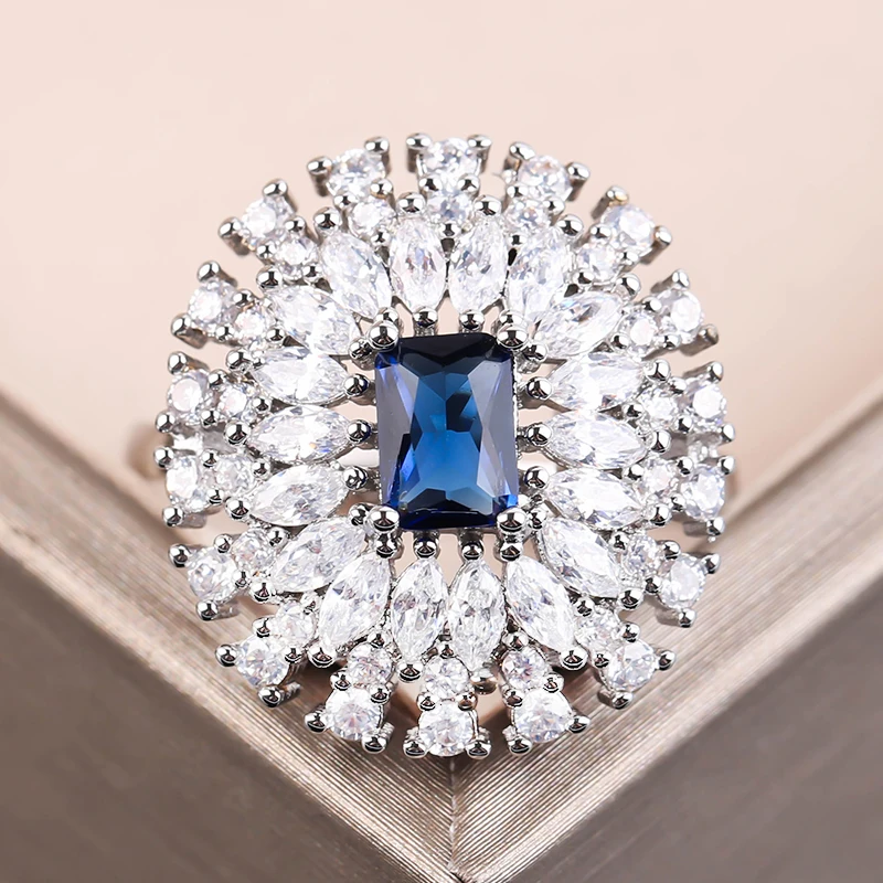 2020 Novega Modela, Poročni Prstani za Ženske Temno Modri Kvadrat Kamen Bele Crystal Princesa Zaročni Prstan Modni Nakit Darilo