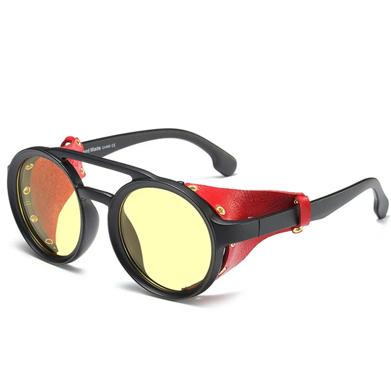 2020 NOVIH Moških Steampunk Gothic Metal Očala sončna Očala Ženske Retro Moda Usnja S Strani Odtenki Okrogla sončna očala
