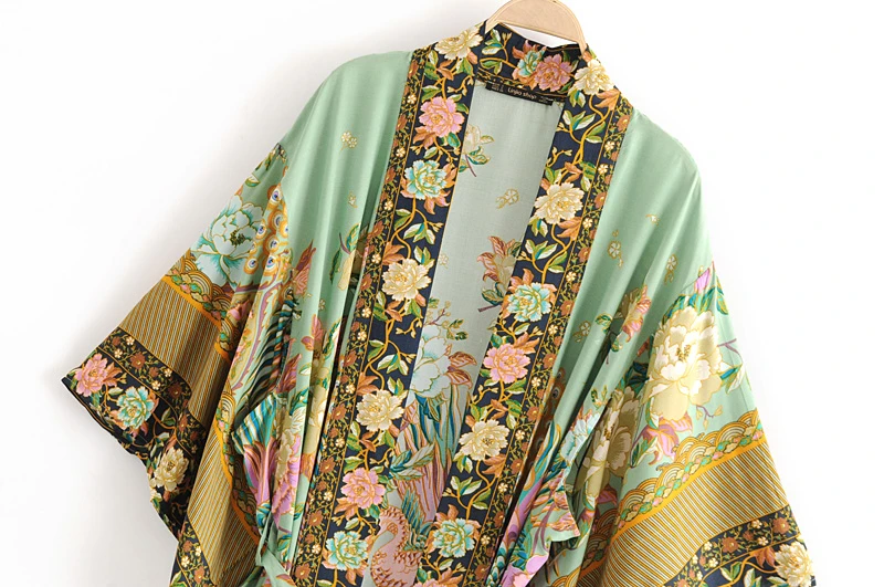 2020 Novo Boho Slog, Moda Letnik Cvjetnim Tiskanja Obleka Ženske Plaži Elegantna Svoboden Kimono Sashes Dolge Počitnice Obleke Ženska Vestidos