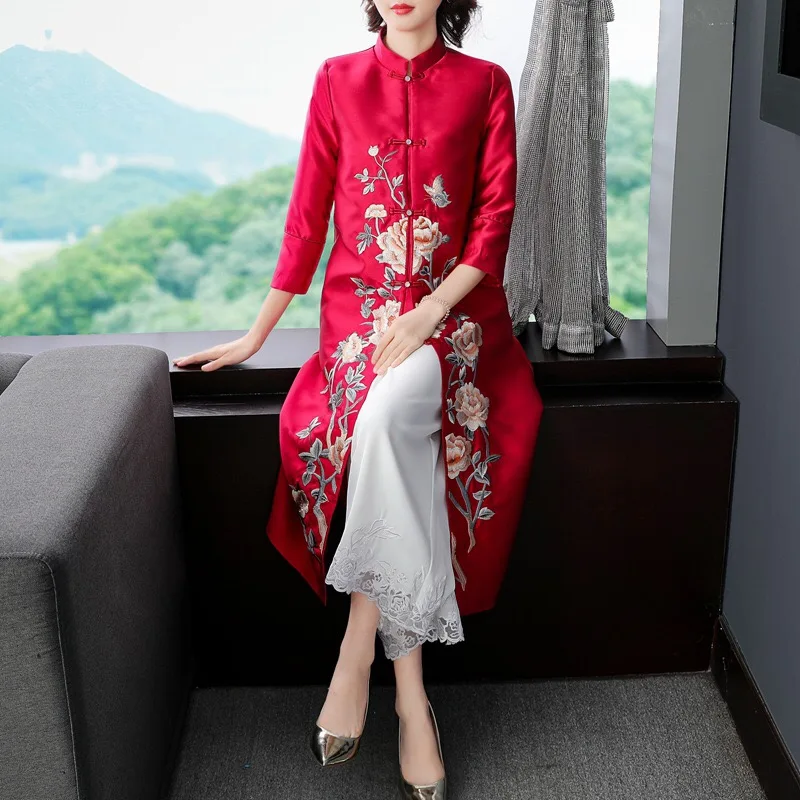 2020 novo leto Kitajski vezenje cvetlični lady oblačila dolgo windbreakers