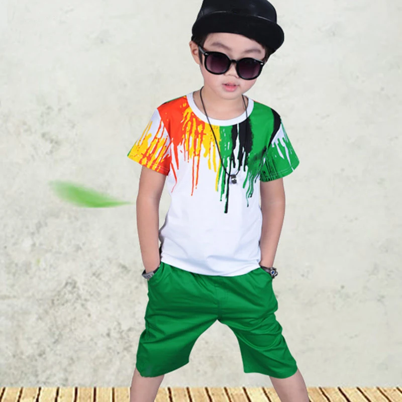 2020 Novo Poletje Fantje Oblačila Sklop korejski Hip-hop Večbarvnih T-Majica + Hlače 2Pcs bo Ustrezala Vrtec Uspešnosti Otroci Oblačila
