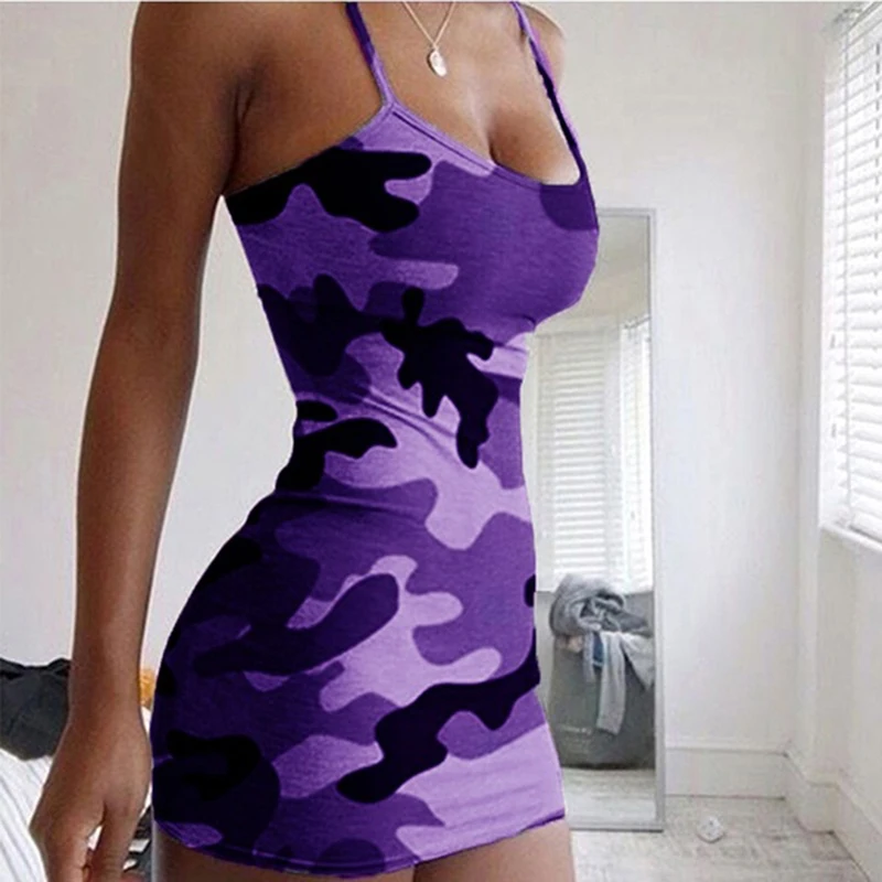 2020 Novo Poletje Moda Za Ženske Seksi Tank Camis Obleko Slim Priložnostne Maskirno Vojaško O-Vratu Tiskanja Splice Imperij Mini Obleke Telovnik