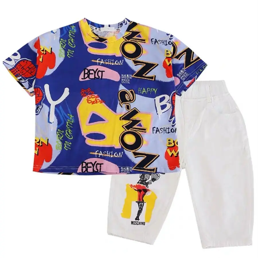 2020 Otroci Fantje Oblačila, Fant Poletni Kompleti Oblačil Kratkimi Tiskanja Vrhovi Majica+ hlače Obleke Otroci Oblačila