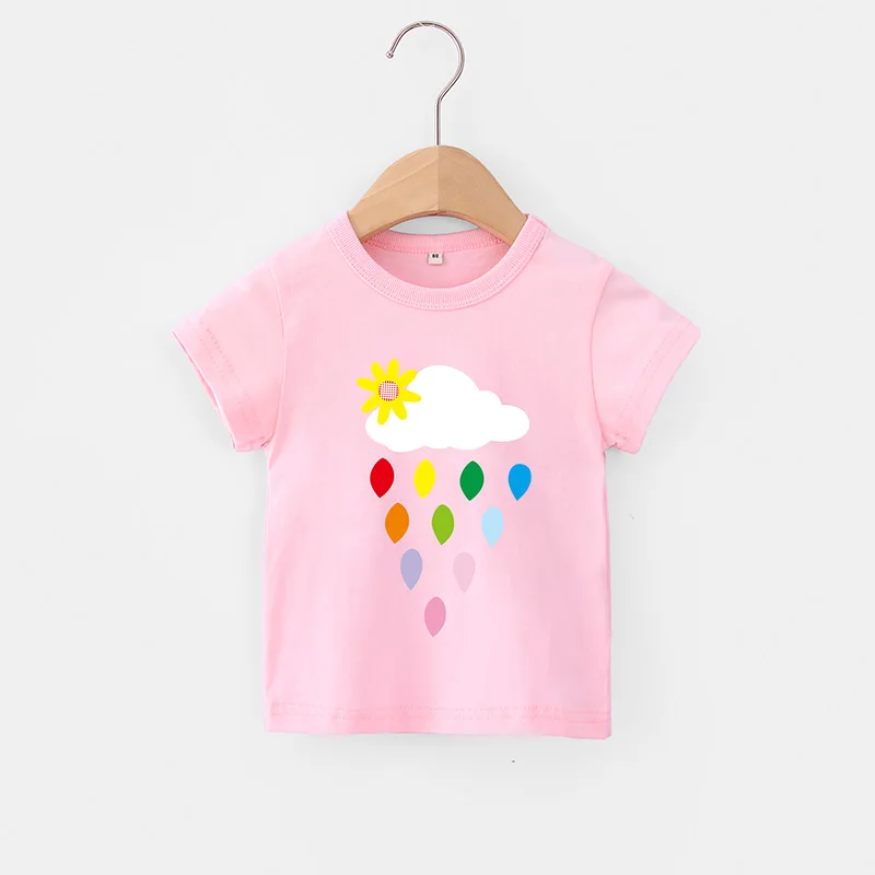 2020 Poletje Kratek Rokav T-shirt za Dekleta Dež Oblakov Tiskanja otroška Oblačila Otroci Bombaž Oblačila Dekle Majica WZFS164