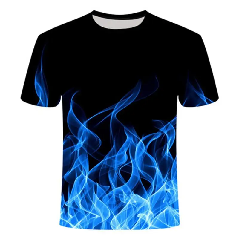 2020 poletje novo 3d majica Črna Tee Priložnostne Vrh Camiseta Streatwear Kratek Rokav Krpo Modra Rdeča Gorečih tshirt Moški T-Shirt