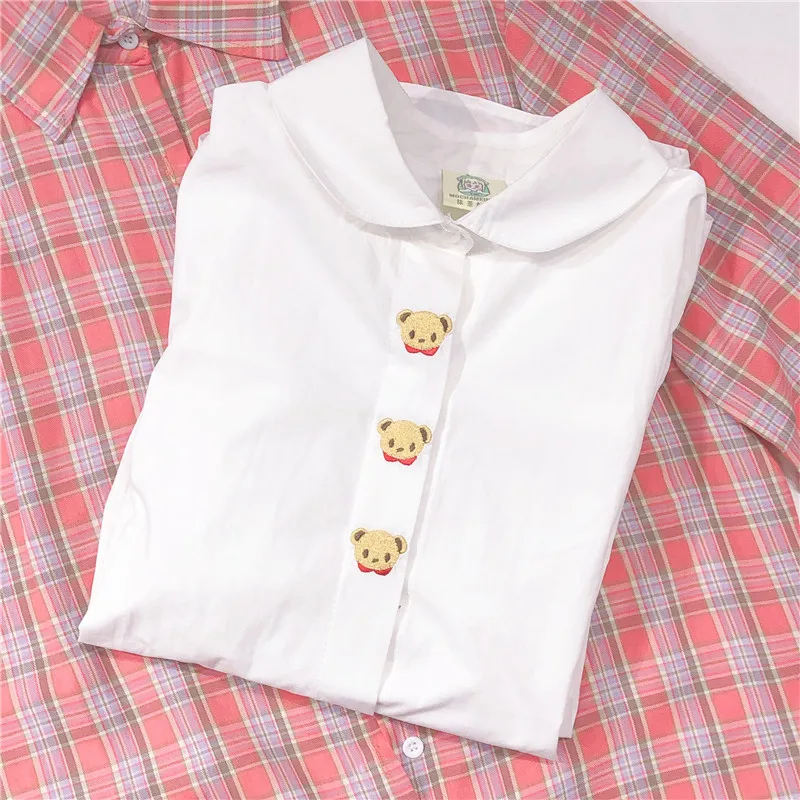 2020 Pomlad Novo Retro Dekle Svoboden Gumb Srajce Japonska Dolg Rokav Risanka Vezenje Bluze Za Ženske Lepe Belo Srajco Ženski Top