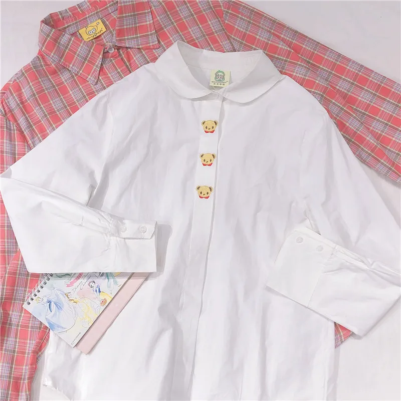 2020 Pomlad Novo Retro Dekle Svoboden Gumb Srajce Japonska Dolg Rokav Risanka Vezenje Bluze Za Ženske Lepe Belo Srajco Ženski Top