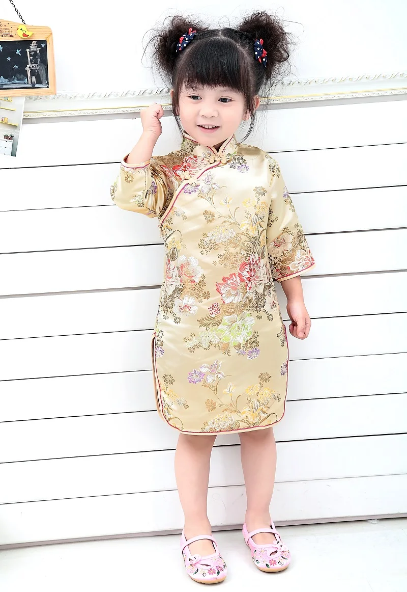 2020 Pomlad Peony Otroci Qipao Dekleta Obleko Cheongsams Cvet Tradicionalno Kitajsko Novo Leto Festival Otroci Oblačila Vroče Prodaje