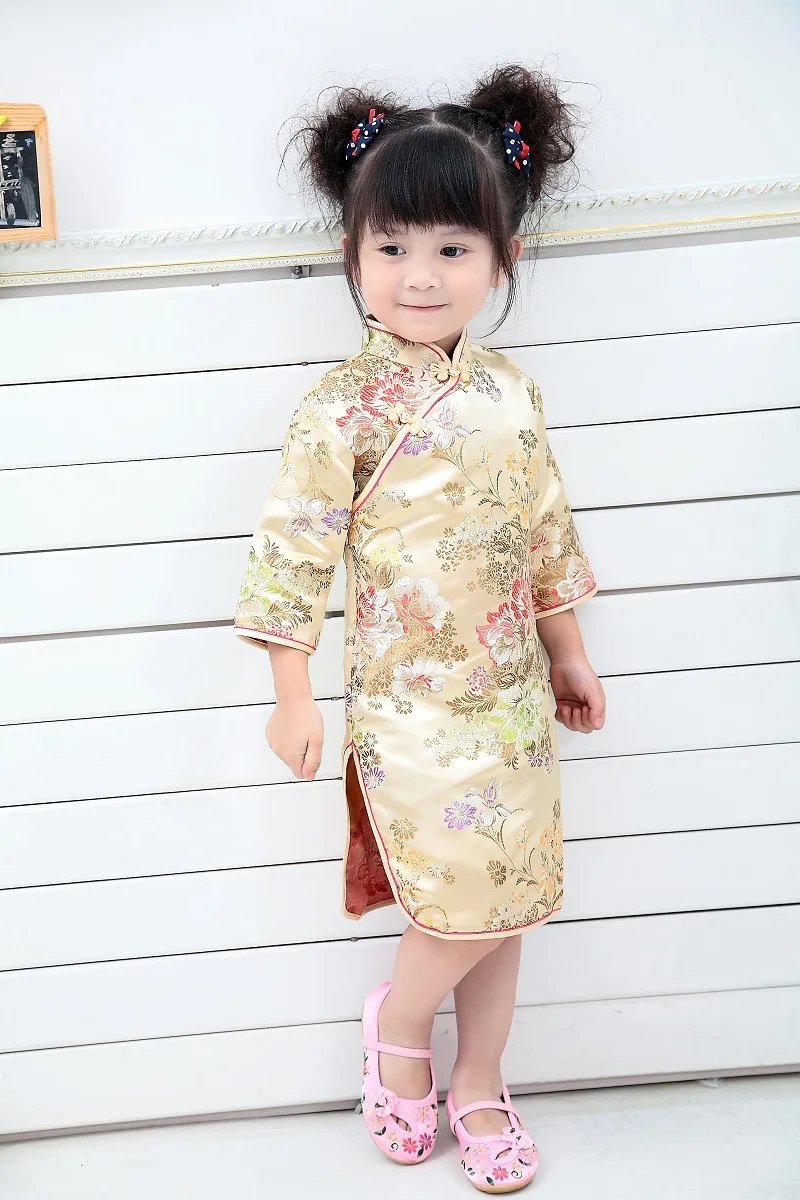 2020 Pomlad Peony Otroci Qipao Dekleta Obleko Cheongsams Cvet Tradicionalno Kitajsko Novo Leto Festival Otroci Oblačila Vroče Prodaje