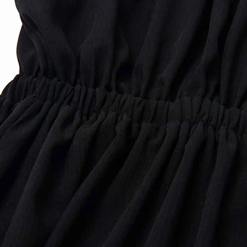 2020 Pomlad, Poletje[EAM] Žensk Black Elastični Pas Nazaj Križ Povoj Shirt Obleko New River Dolg Rokav Ohlapno Fit Moda Dresse