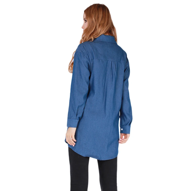 2020 Pomlad Rokavi Ženske Denim Bluzo Moda Priložnostne Dolg Rokav Ohlapno Majico Z Gumbi Žepi Blue Jeans, Srajce, Ženske