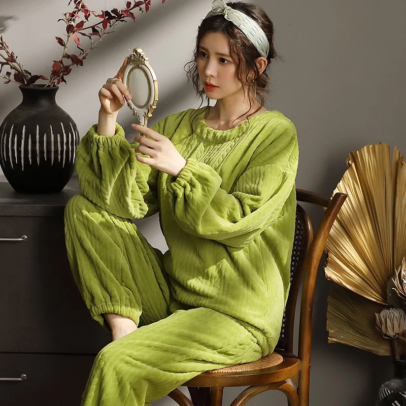 2020 Pozimi Ženska Sleepwear Toplo Zgostitev Pižamo Določa Žamet Svoboden Homewear Obleko z Dolgimi Rokavi Femme Pižamo za Ženske Velikosti