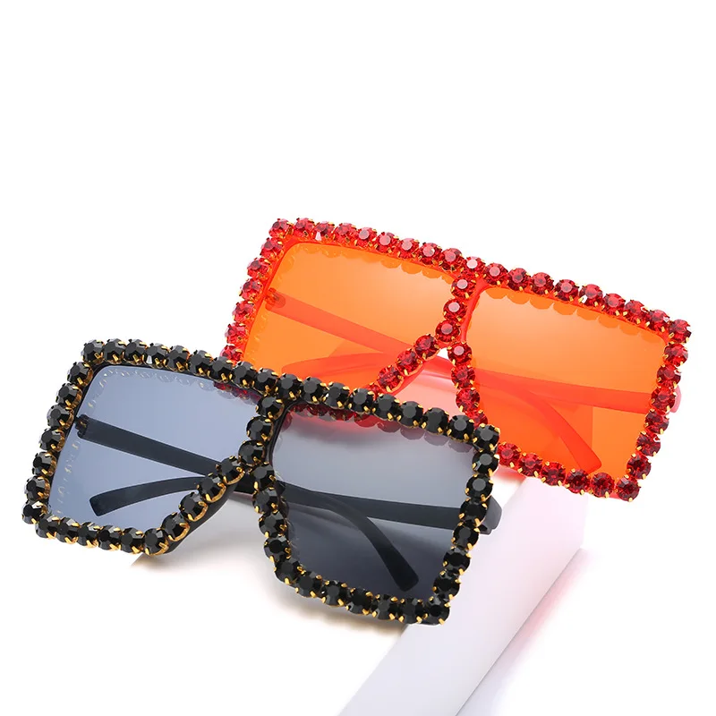 2020 Prevelik Kvadratnih Pisane Diamond sončna Očala Ženske Velik Okvir Luksuzni Kristalno sončna Očala Za Žensko Nosorogovo Očala UV400