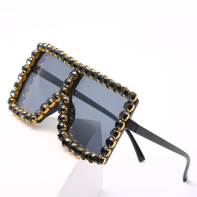 2020 Prevelik Kvadratnih Pisane Diamond sončna Očala Ženske Velik Okvir Luksuzni Kristalno sončna Očala Za Žensko Nosorogovo Očala UV400