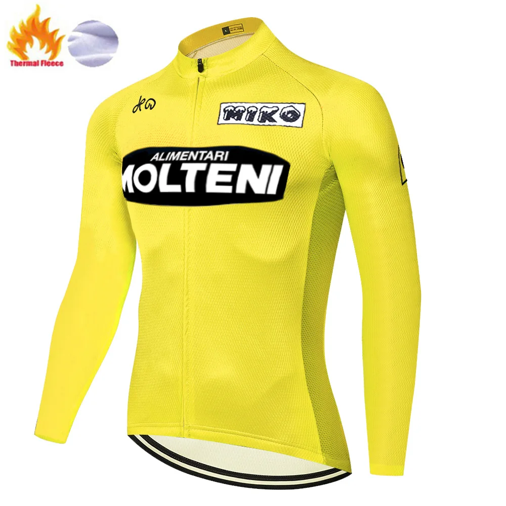 2020 pro team MOLTENI long sleeve kolesarjenje jersey Zimsko Termalno toplo Runo retro oblačila kolo Moški kolesarski dres