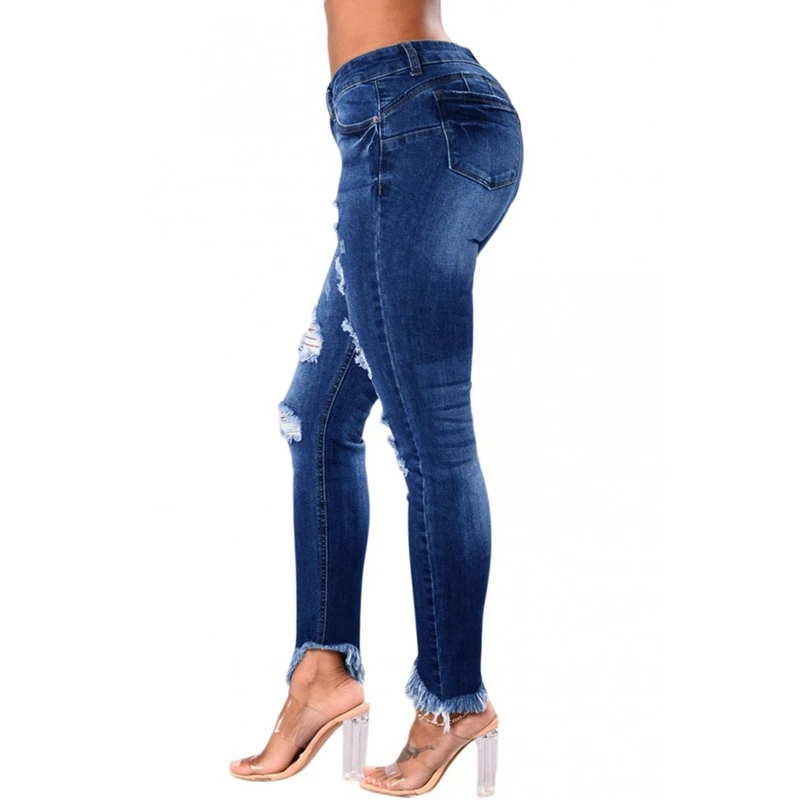 2020 Seksi Tassel Ripped Kavbojke Za Ženske Denim Svinčnik Hlače Hlače Visoko Pasu Stretch Skinny Jeans Uničeno Fant Jeans