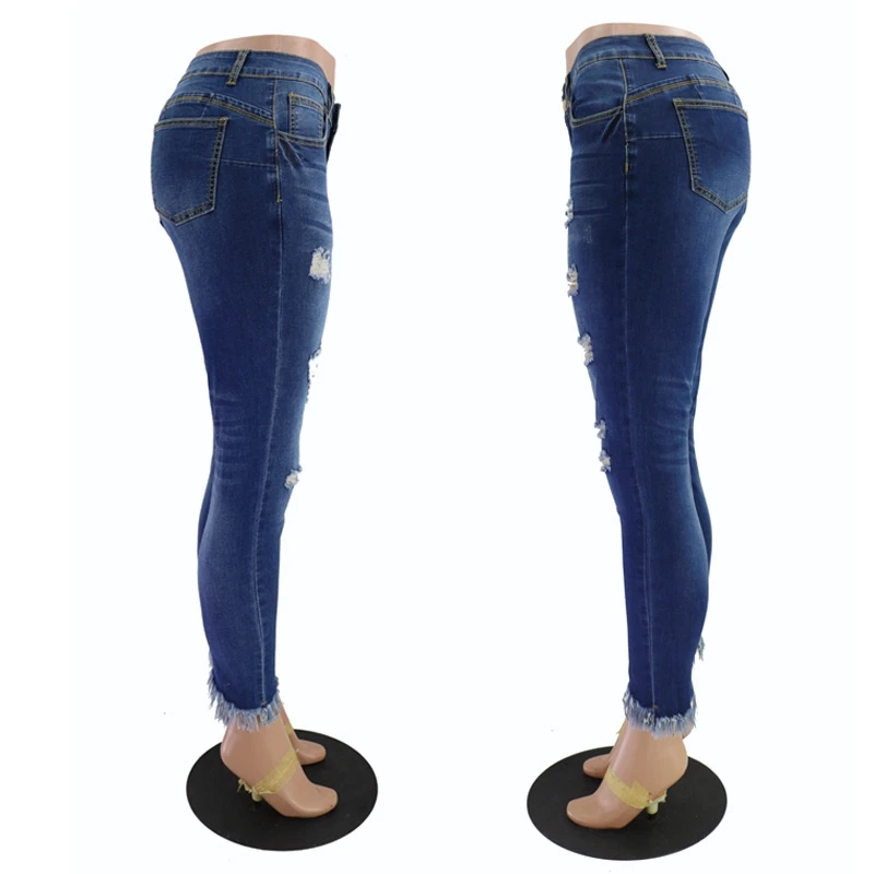 2020 Seksi Tassel Ripped Kavbojke Za Ženske Denim Svinčnik Hlače Hlače Visoko Pasu Stretch Skinny Jeans Uničeno Fant Jeans