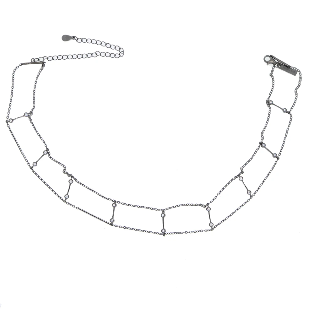 2020 Vrh Kakovosti 925 funt ženske dekle moda Nakit zgladi drobne okrogle CZ čar choker z dvojno verigo kratka ogrlica jewelr