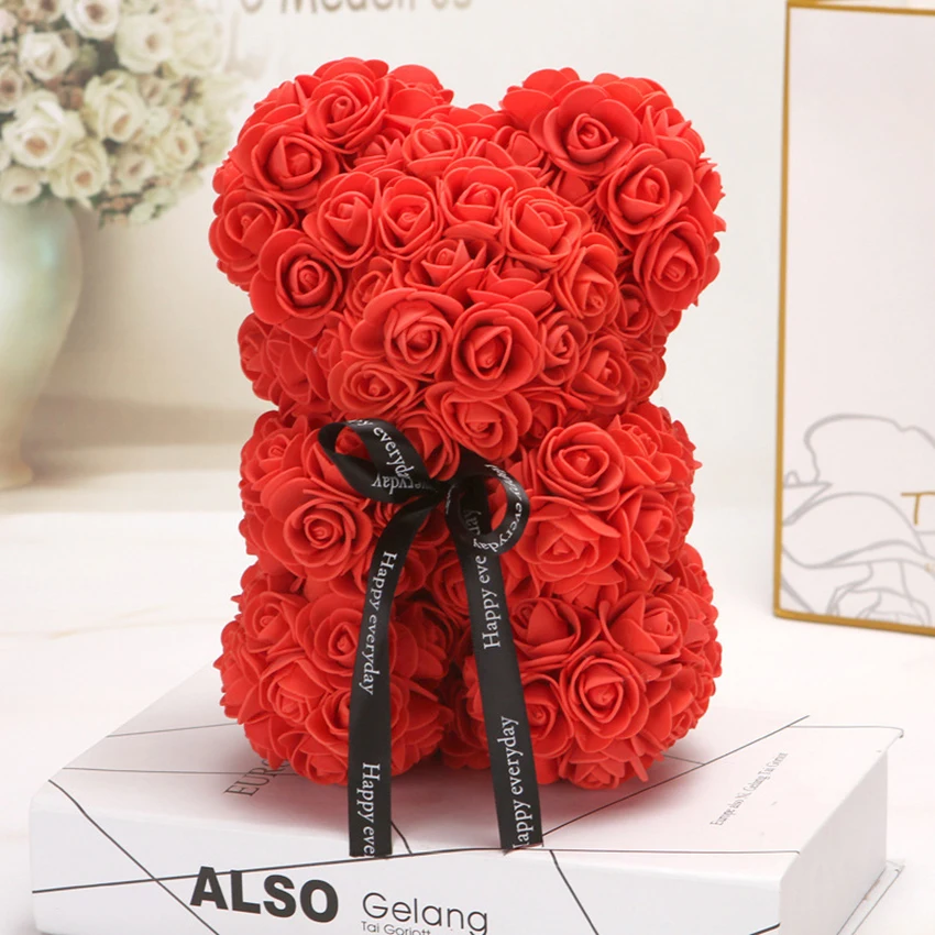 2020 VROČE valentinovo Darilo 25 cm Rdeče Rose medvedek Rose Cvet Umetno Okraski za Božična Darila Ženske Valentines Darilo