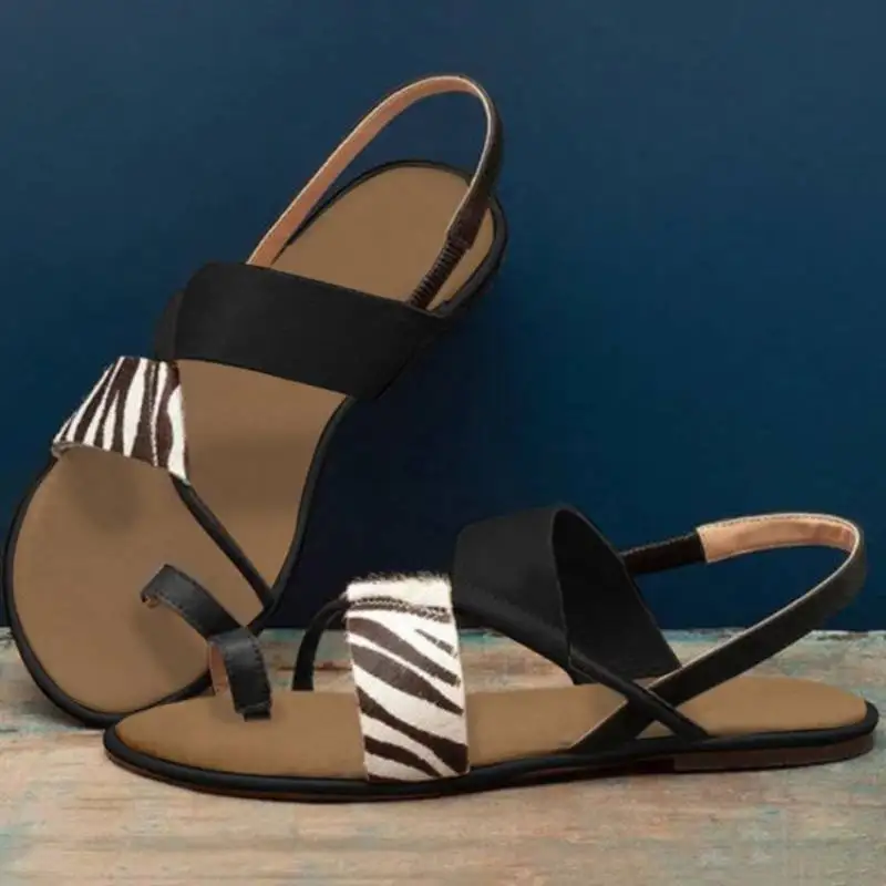 2020 Womens Sandali Zebra Print Poletje Stanovanje Pete Flip-Flops Slip-On Športna Obutev Ženska Copate Zapatos De Mujer Plaži Strani