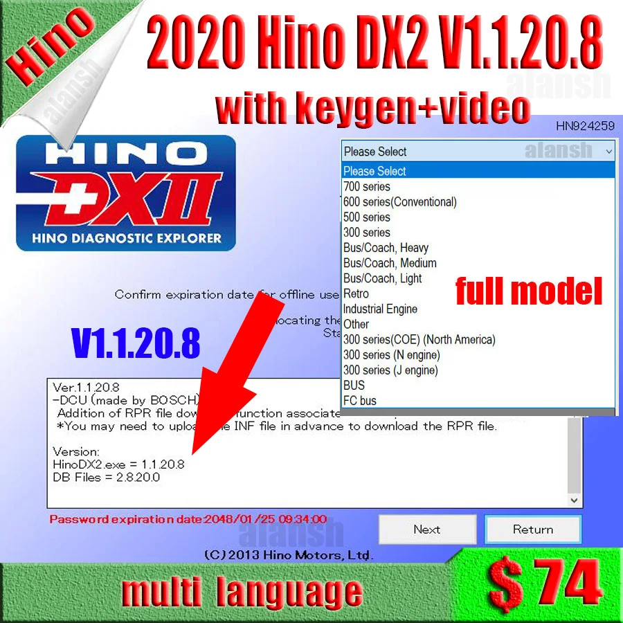 2020 za Hino Diagnostični EXplorer 2 za Hino DX2 v1.1.20.8 + Troubleshootings Baze + Keygen Aktivator