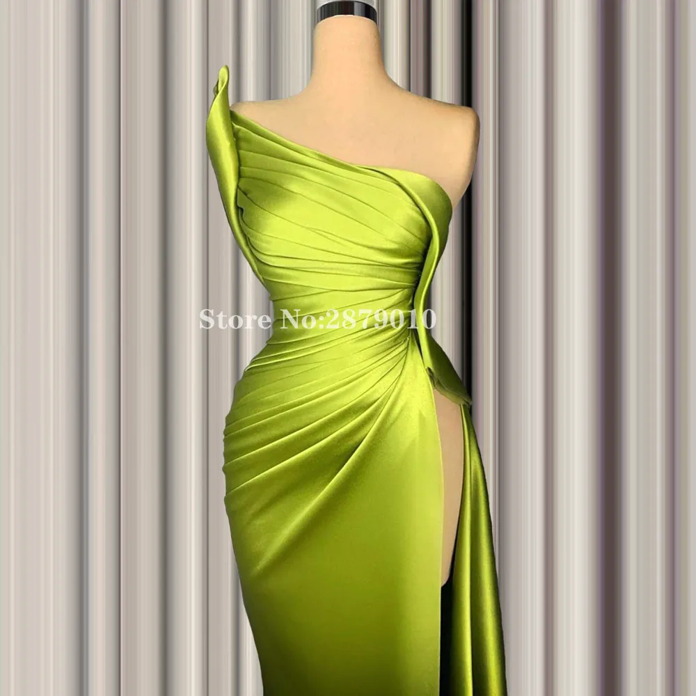 2020 Zelena Večerno Obleko Tulec Tla-Dolžina Režejo Saten Haljo De Soiree Aibye Prom Stranka Obleko Obleko вечернее платье Preprost Dubaj