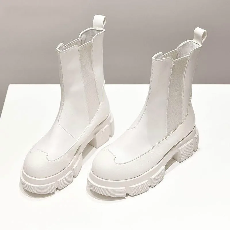 2020 Čevlji Vintage Bela Platforma Čevlji Usnjeni Ruski Modni Škornji Ženski Motorno Kolo, Copati Ženske Škorenjčki Nogavice, Čevlji