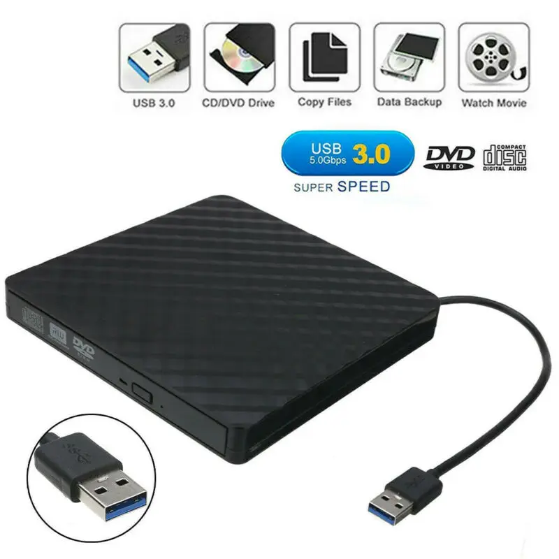 2020 Čisto Nov Slog USB3.0 Visoke Hitrosti Črna Zunanje Combo Optični Pogon CD/DVD-Jev RW ROM Vroče Prodaje