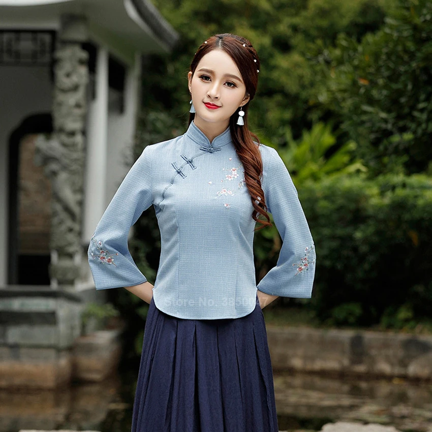 2020 Ženske Qipao Obleke Starodavne Kitajske Cheongsam Vrh Vezenje Perilo Krilo Letnik Cvetlični Tang Obleke, Elegantne Plus Velikost Bluzo