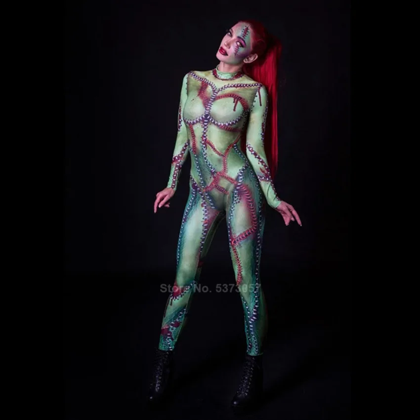 2020New Ženske Halloween 3D Tiskanja Cosplay Kostum Ženski Zombie Duha Carnival Party igra Vlog Seksi Tesen Strašno Jumpsuit Bodysuit