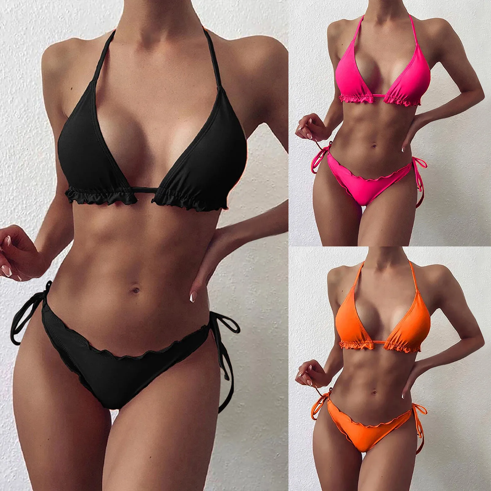 2021 Bikini Komplet Ženske Kopalke Seksi Visoko Pasu Barva 2-delni Set Bikini Komplet Kopalk Ženski Costumi Da Bagno Delle Donne