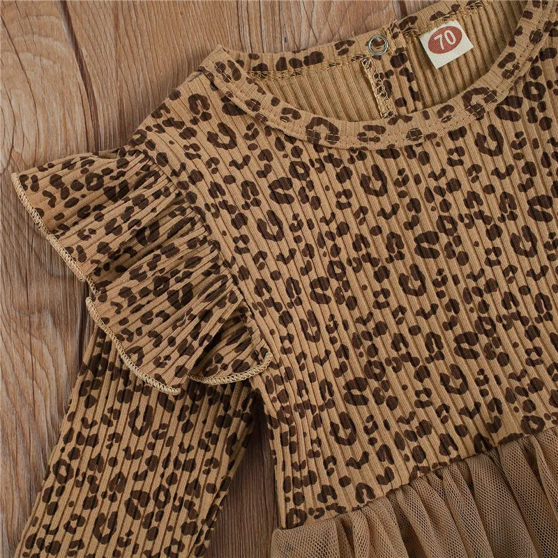 2021 Dojenčka Newborn Baby Dekleta Z Dolgimi Rokavi, Rebraste Leopard Jumpsuits Očesa Pomlad Igralne Obleke Obleko Obleke Glavo