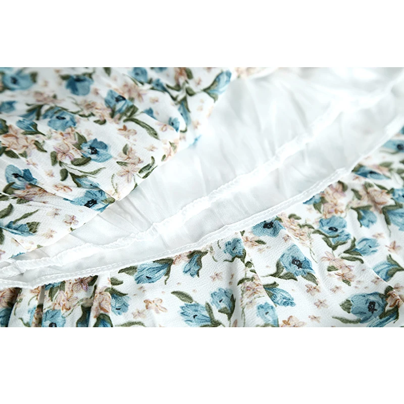 2021 Korejskem Slogu Cvetlični Šifon Krila Ženske Elastične Visoka Vitka A - Line Šifon Obleko Naguban Dolga Krila Jupe Femme 9192