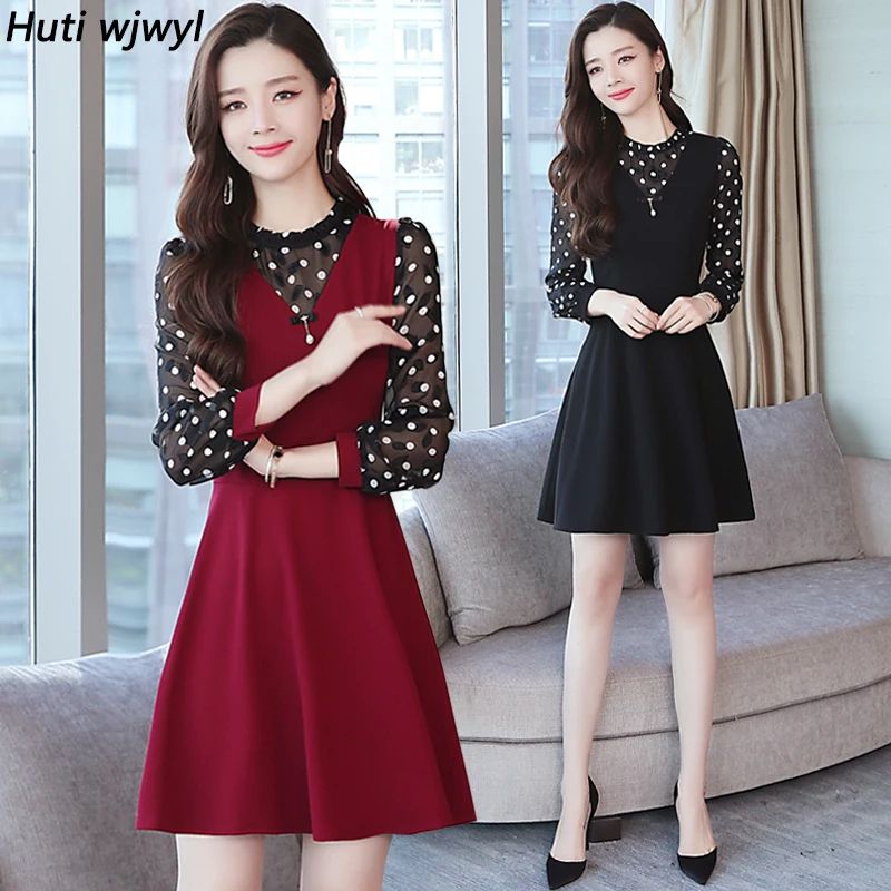 2021 Korejski Elegantno Črno Seksi Mini Obleke Jeseni, Pozimi Bodycon Dolgimi Rokavi Ženske Obleke Plus Velikost Stranka Vzletno-Pristajalne Steze Priložnostne Vestidos