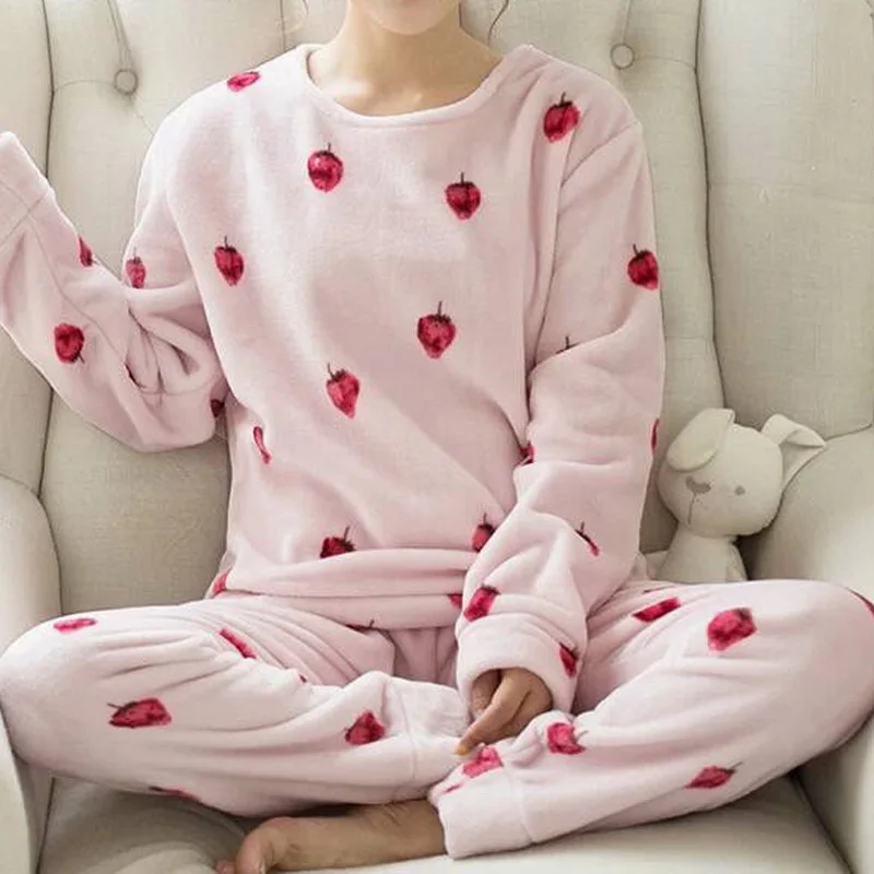 2021 Moda Flanela Pajama Določa Ženske Doma Obleko Natisnjeni Pižame Z Dolgimi Rokavi Pulover Pijama Mujer Žamet Toplega Doma Oblačila