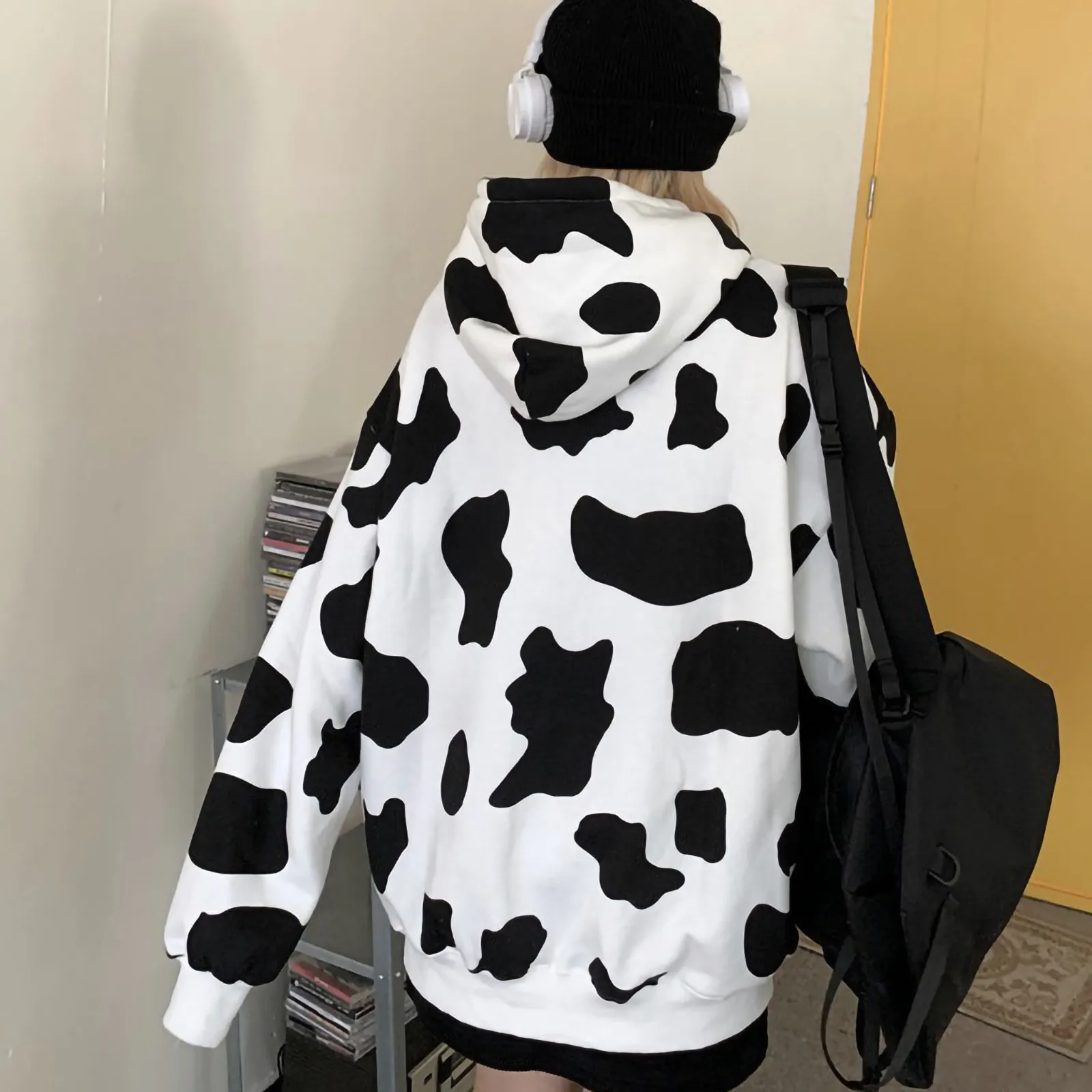 2021 Moda za Ženske Krave Natisnjeni Puloverju Long Sleeve Hooded Majica Srčkan Bluzo Zimskih Oblačil Žensk Ulične Sudaderas