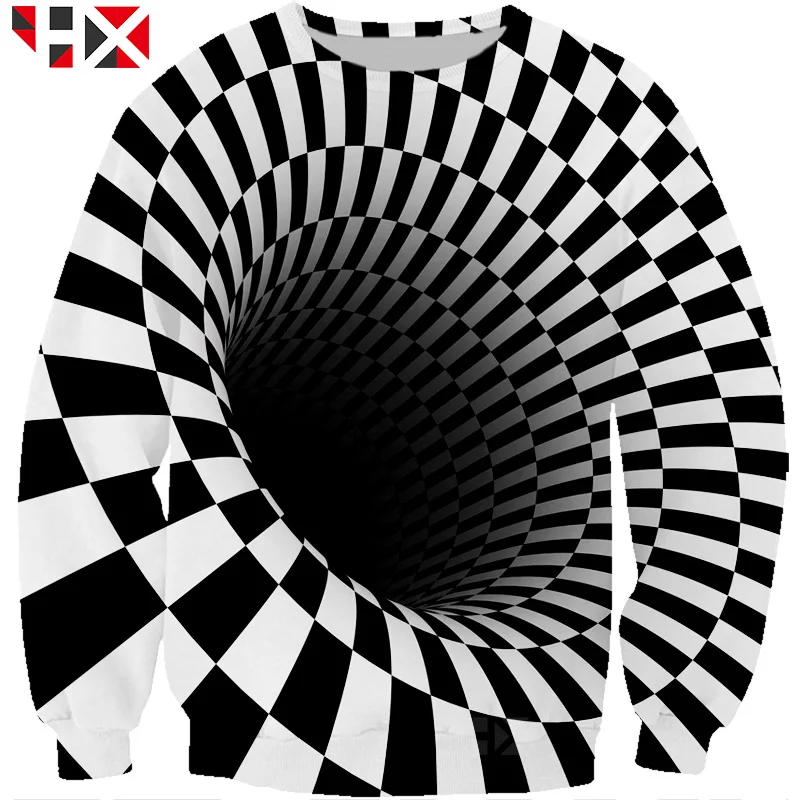 2021 Najnovejši Črno in Belo Vrtoglavica Hipnotik 3D Tiskanja Hoodie Unisex Majica Illusion Art Kul Harajuku Ulica Vrhovi HX132