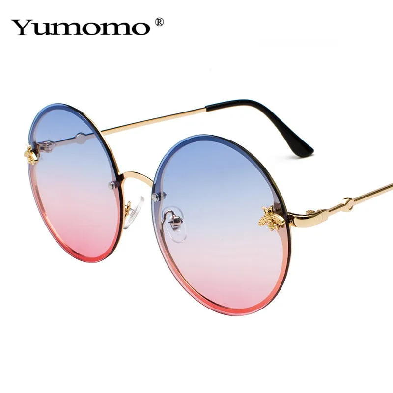 2021 Nov Modni Lady Oversizes Rimless Roind sončna Očala Ženske Moški Mala Čebela Očala Gradient sončna Očala Ženski UV400