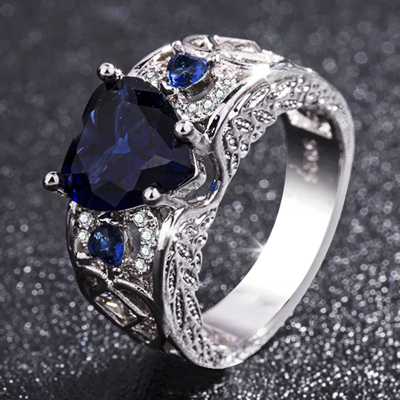 2021 nove luksuzne črno srebrne barve srce posla poročni prstan za ženske lady obletnice, darila nakit trgovini moonso R5479