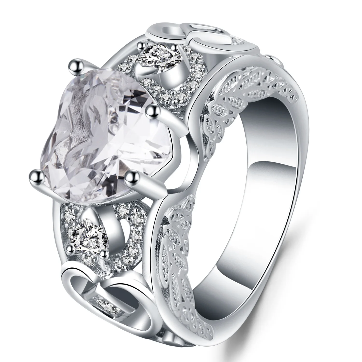 2021 nove luksuzne črno srebrne barve srce posla poročni prstan za ženske lady obletnice, darila nakit trgovini moonso R5479