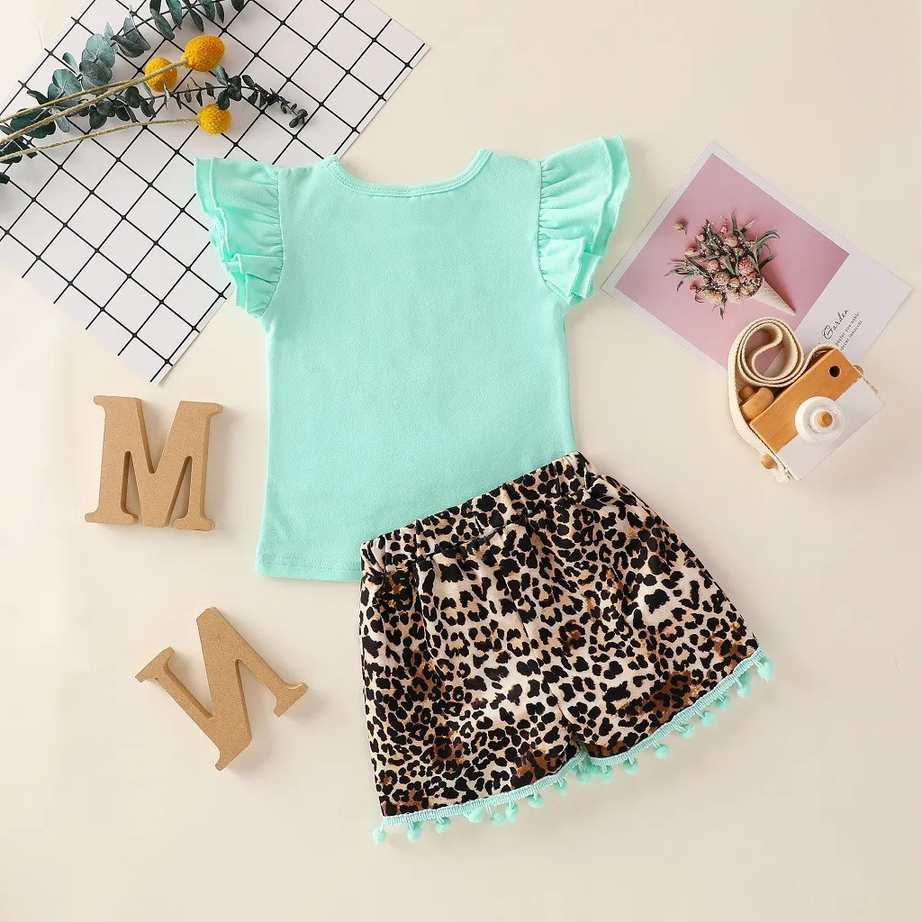 2021 Novega Malčka Otroci Baby Dekleta Črko T shirt Vrhovi Leopard Tiskanja Hlače, Obleke Nastavite Kratek Rokav Obleke Roupao Infantil#Y