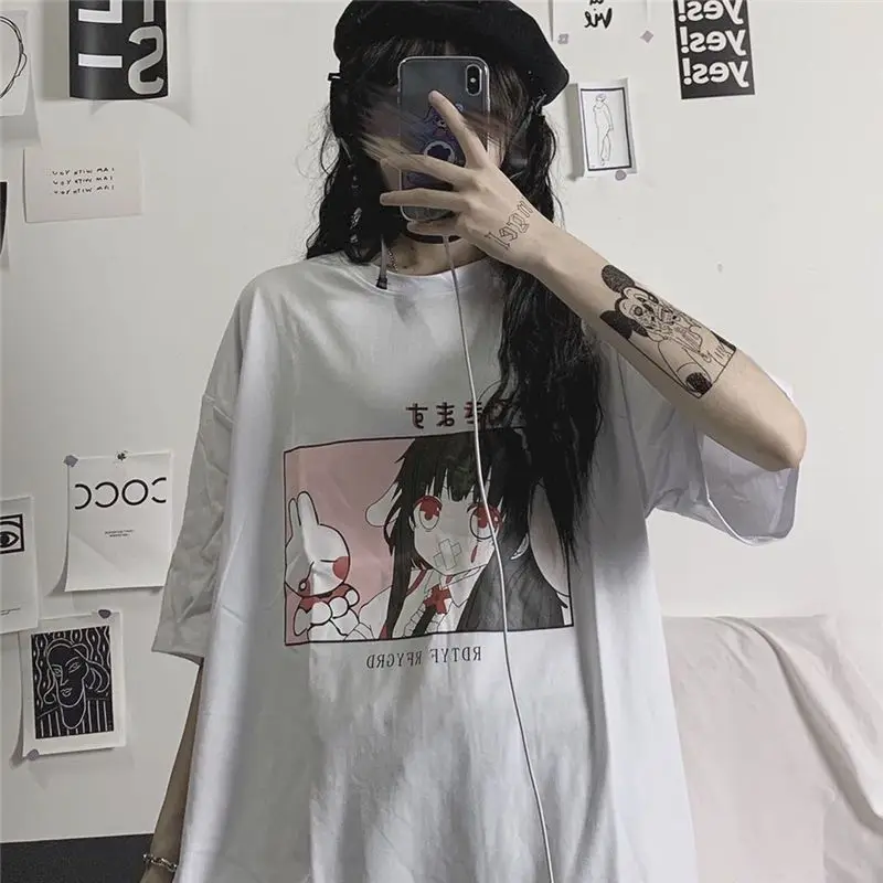 2021 Novo Poletje Harajuku Slog Japonski Natisnjeni T-shirt Kratek Rokav študentk korejski Svoboden Vrh Ženske Kawaii Oblačila Goth