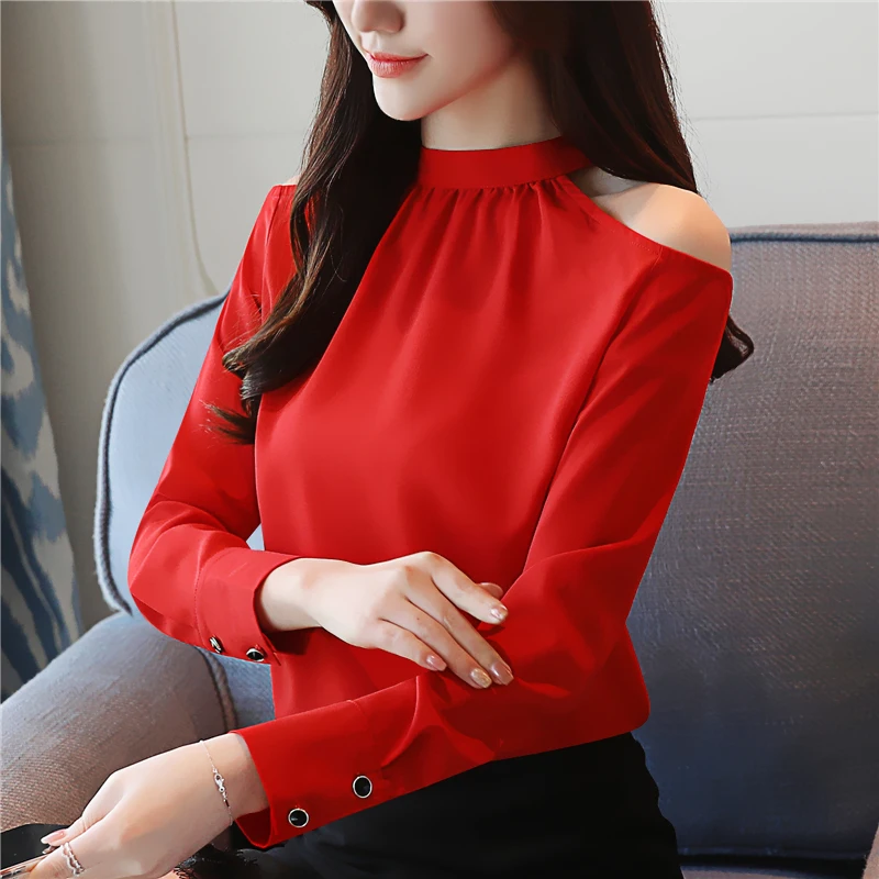 2021 Novo prispeli ženske majica sladko šifon jeseni obrabe korejskem slogu ohlapne dolge rokave brez naramnic ženske vrh slim fit blusa0971 30